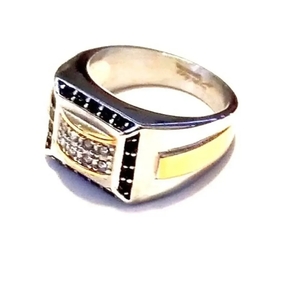 New 316L stainless steel ring with Cubic Zirconia silver gold‎ size 13